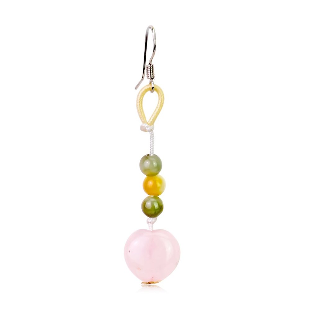 Delightful Rose Quartz Heart with Triple Beads Gemstone Earrings